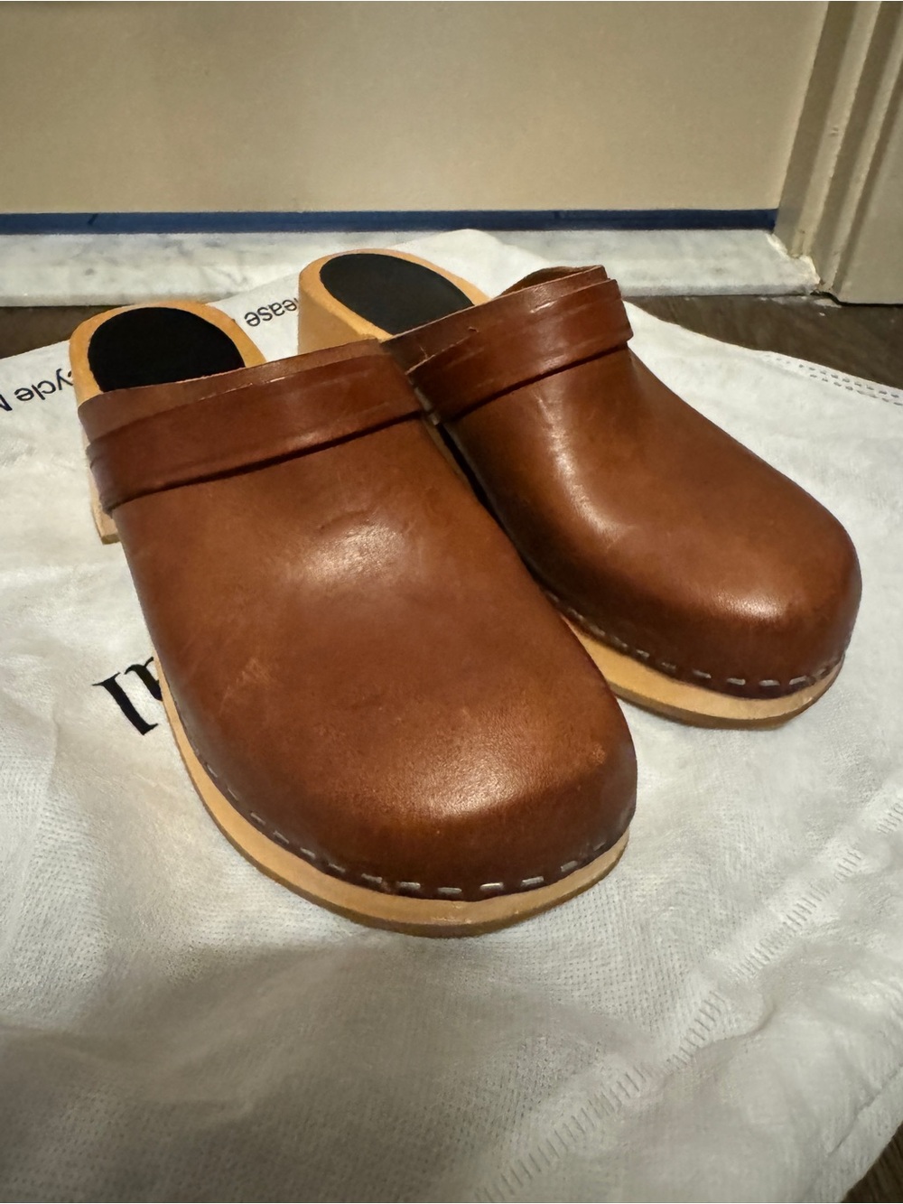 Swedish Hasbeens Brown Leather Clog Slip-Ons